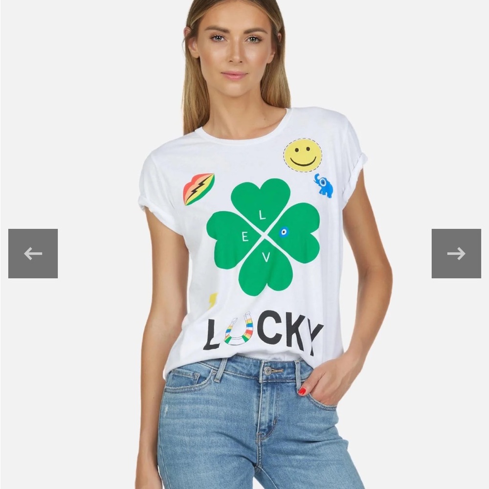 NWT- Lauren Moshi - Croft Lucky White T-Shirt with Green Clover - XS